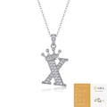 Silver crown letter K necklace with moissanite stones and GRA certification card - Letter X (with GRA Certificate)