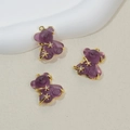 Cute purple resin bear pendant with gold plating and zircons for women's earrings - Fuschia