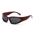 Wraparound wine red sports sunglasses with sleek dark lenses in a trendy Y2K aesthetic - Pearlescent Wine Red Grey Lens