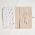 Detail of baby crib hanging bag featuring cotton fabric and moon star pattern pocket - Star and Moon + Solid Color