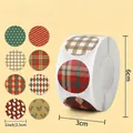 Roll of 500 Christmas theme stickers featuring snowman and plaid holiday patterns - LY-572 (Plaid Snowman)