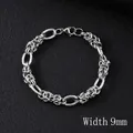 Mens 9mm silver stainless steel Byzantine chain bracelet with a classic lobster clasp - 21cm / Silver/9mm Textured Oval Link Bracelet