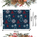 Detalle de mantel individual navideño azul con diseño de muñeco de nieve, 45x32 cm - Estilo 3