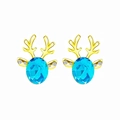Christmas reindeer earrings featuring blue oval stones and golden antler accents - Gold-Lake Blue Crystal