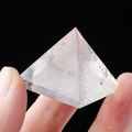Natural clear white crystal pyramid with unique black mineral inclusions - 3.5cm