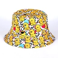 Detail showing cartoon duck print and fine stitching on cotton bucket hat fabric - M (55-58cm) / 6# Geometric Yellow Duck