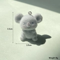 Detailed view of 3.3cm grey flocked koala pendant with silver metal loop for DIY crafts - Flocked Koala Eyes Closed