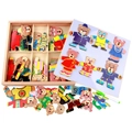 Magnetic wooden bear dress-up puzzle set with accessories and storage box - Beech Wood Magnetic Six Bears Deluxe Set