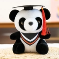 Adorable graduation panda plush toy wearing a doctoral cap and tassel, souvenir gift - Red Collar