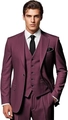 Detail of slim fit three-piece suit in burgundy showing texture and tailored lapel - 2XS / Burgundy