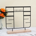Black iron jewelry organizer stand with wooden base for necklaces and bracelets - Black