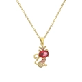 Collana a gatto minimalista dorata con ciondolo a corona e zircone ovale rosso centrale - Pendaglio Gatto con Pietra Rossa