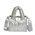 Quilted silver metallic padded crossbody bag with adjustable wide fabric strap - Silver