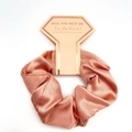 Rose gold satin scrunchie on a diamond-shaped card for bridesmaid proposal gift - Rose Gold