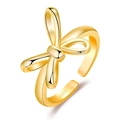 Adjustable golden S925 sterling silver bow knot open ring with high polished finish - 3D Bow / Gold Color-J384