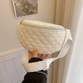 Kids quilted beige waist bag with adjustable strap and classic diamond pattern - Off-white