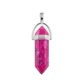 Pink quartz hexagonal column pendant with silver metal bail on white background - Rose Red Tianshan Blue