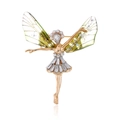 Golden dragonfly fairy brooch with yellow-green wings and sparkling crystals - Yellow-Green