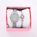Silver quartz watch and bracelet set with rhinestones and Roman numerals in gift box - Style 9 + Bracelet + Box