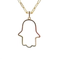 Goldene Büroklammer-Kette mit Hamsa-Hand-Anhänger und bunten Zirkoniasteinen besetzt - 0289 Bunte Zirkonia Hamsa-Hand