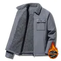 Chaqueta de gamuza gris oscuro para hombre con forro polar cálido y bolsillo frontal - M / gris oscuro