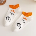 White cotton low cut socks featuring a cute orange-trimmed cuff and cartoon chicken design - Boat Socks - Duck Mouth White