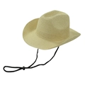 Classic woven straw cowboy hat in beige with wide brim and adjustable chin strap - Beige