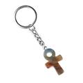 Amethyst Ankh cross keychain with colorful stone texture and silver metal ring - India Agate