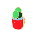 Broche en émail cactus avec pot coloré, base en métal doré et fermoir papillon pour vêtements - Cactus en Pot à Points Rouges (C1077-3)