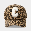 Detail of leopard print baseball cap featuring white towel-embroidered C patch - Adjustable / 10# C Letter Patch