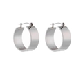 Macro shot of silver wide-band C-shape metal hoop earrings with a smooth polished finish - Steel Color (E3650)