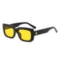 Fashionable square black oversized sunglasses with yellow lenses and gold metal accents - Black Frame Yellow Lens