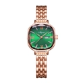 Elegante quadratische Damenuhr in Roségold mit grünem Zifferblatt und Metallarmband - Square Sugar Damen-Roségold Grünes Zifferblatt (Doppelkalender)