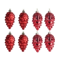 Dettaglio di un set da otto palline di Natale a forma di pigna rossa con finitura lucida - Rosso