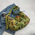 Retro grasgroene canvas crossbodytas met kleurrijke Amerikaanse vintage illustraties - Groen