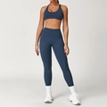 Set da yoga due pezzi con reggiseno sportivo e leggings a vita alta blu navy opaco - Taglia S / Top E Pantaloni / Reggiseno sportivo + Leggings / Blu Navy