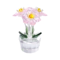 Pink crystal flower sculpture with yellow pistil and green leaves in a clear pot - Maple Leaf Flower-Pink