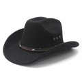Klassischer schwarzer Fedora-Cowboyhut aus Wolle mit Lederband, Nieten und Belüftungsösen - Schwarz / M (56-58cm)