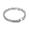 Byzantine style stainless steel link bracelet with silver polished rectangle plate - Steel Color (KB145948-KLHQ)