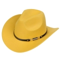 Yellow felt western cowboy hat with black belt and gold buckle, stylish upturned brim style - M (56-58cm) / Yellow (169-N)