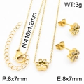 Golden stainless steel paw print jewelry set with necklace and stud earrings specifications - Gold 2-Piece Set (KS199070-K)