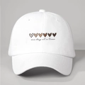 Detail of white cotton baseball cap featuring gradient hearts and cursive text embroidery - One Size / White