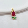 Squisito ciondolo a forma di tulipano placcato oro con zirconi micro-incastonati - Piccolo / Rosso