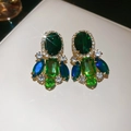 Vintage green and blue gemstone drop earrings with a luxurious gold finish - Luxury Mixed Gemstone Style (No. 35 Silver Earring Post - Green)