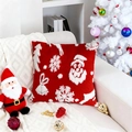 Red Christmas plush pillow case with white 3D Santa and snowflake patterns on sofa - 18x18 Inch / Red Christmas