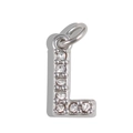Silver letter L pendant with inlaid rhinestones for DIY necklace and bracelet jewelry making - Letter L / Silver