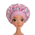 Kids pink satin bonnet with unicorn and cloud prints on a high-elastic wide band - One Size / Light Purple Unicorn