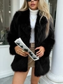 Detail of elegant black faux fur coat texture with plush finish on stylish street model - S / Black