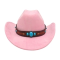 Pink suede western cowboy hat featuring a leather band with turquoise gemstone embellishment - One Size / Pink