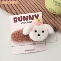 Plush white puppy cartoon hair clip with pink pom-pom on pink display card - 1# White Dog BB Clip